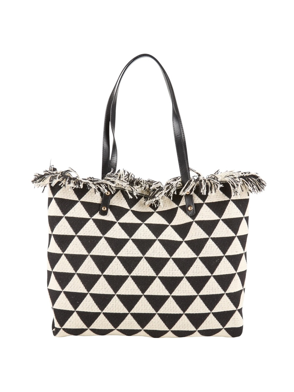 Catherine Malandrino Geometric Print Fringed Canvas Tote Bag NWT